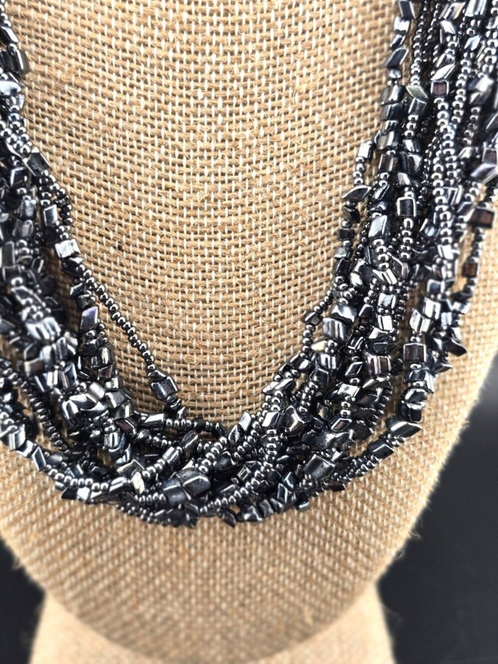 14-Strand Hematite Beaded Necklace 21" Ornate Gold-Tone Clasp Made In Italy BOLD - Picture 4 of 12